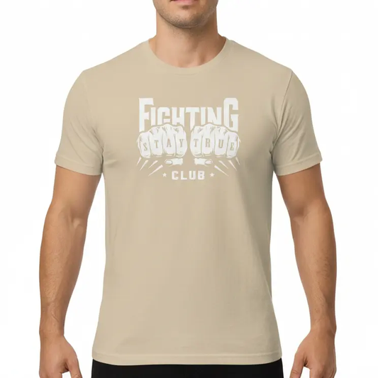 Fighters Corner beige boxing t-shirt front athletic mockup - premium combat sports fight wear apparel