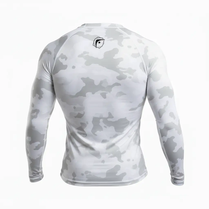 Fighters Corner white camouflage rash guard back view mockup