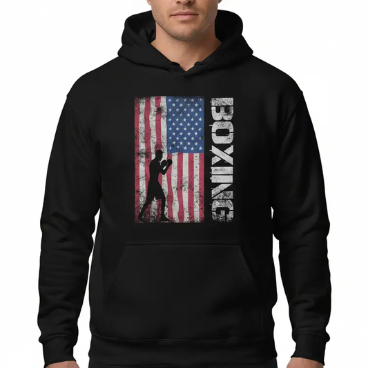 Fighters Corner black boxing hoodie front athletic stance mockup - premium combat sports hooded sweatshirt for fight training and athletic wear