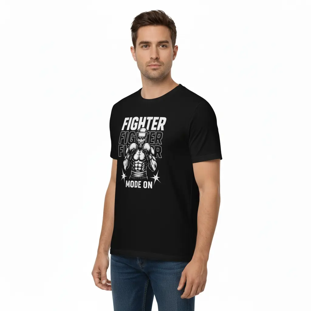 Fighters Corner black boxing t-shirt 3/4 front relaxed mockup - premium combat sports fight wear apparel