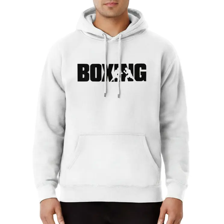 Fighters Corner white boxing hoodie front athletic stance mockup - premium combat sports hooded sweatshirt for fight training and athletic wear