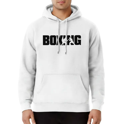 Fighters Corner white boxing hoodie front athletic stance mockup - premium combat sports hooded sweatshirt for fight training and athletic wear