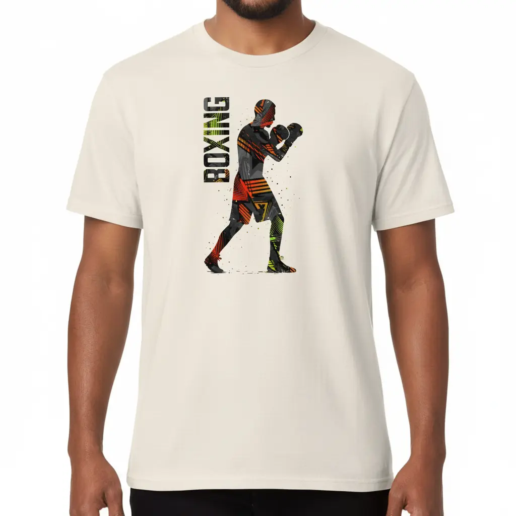 Fighters Corner boxing apparel mockup - white t-shirt with boxing gear graphic - athletic wear for combat sports training and fight wear