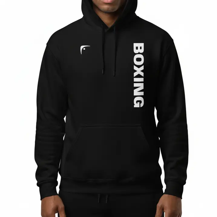 Fighters Corner black boxing hoodie front neutral mockup - premium combat sports hooded sweatshirt for fight training and athletic wear