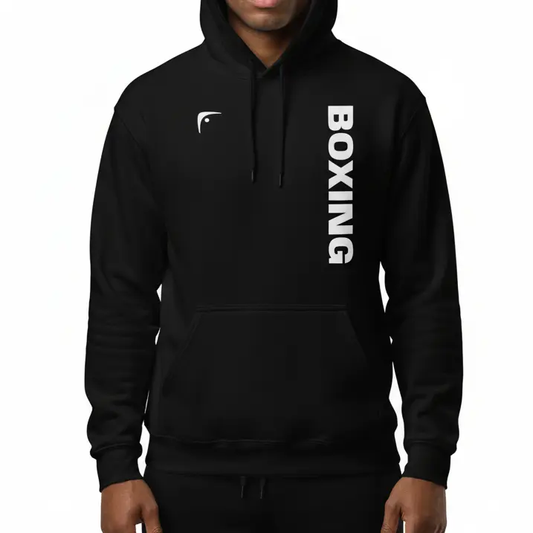 Fighters Corner black boxing hoodie front neutral mockup - premium combat sports hooded sweatshirt for fight training and athletic wear