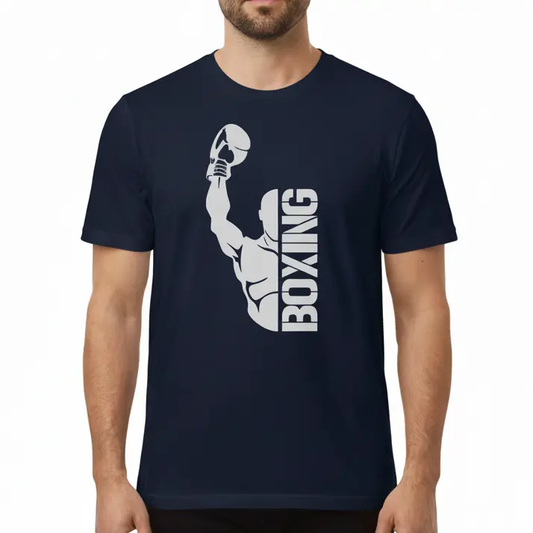 Fighters Corner navy blue boxing t-shirt 3/4 front relaxed mockup - premium combat sports fight wear apparel
