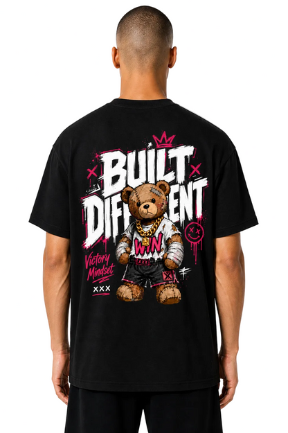 Fighters Corner Built Different Streetwear T-Shirt in Black, back view with Built Different boxing bear graphic