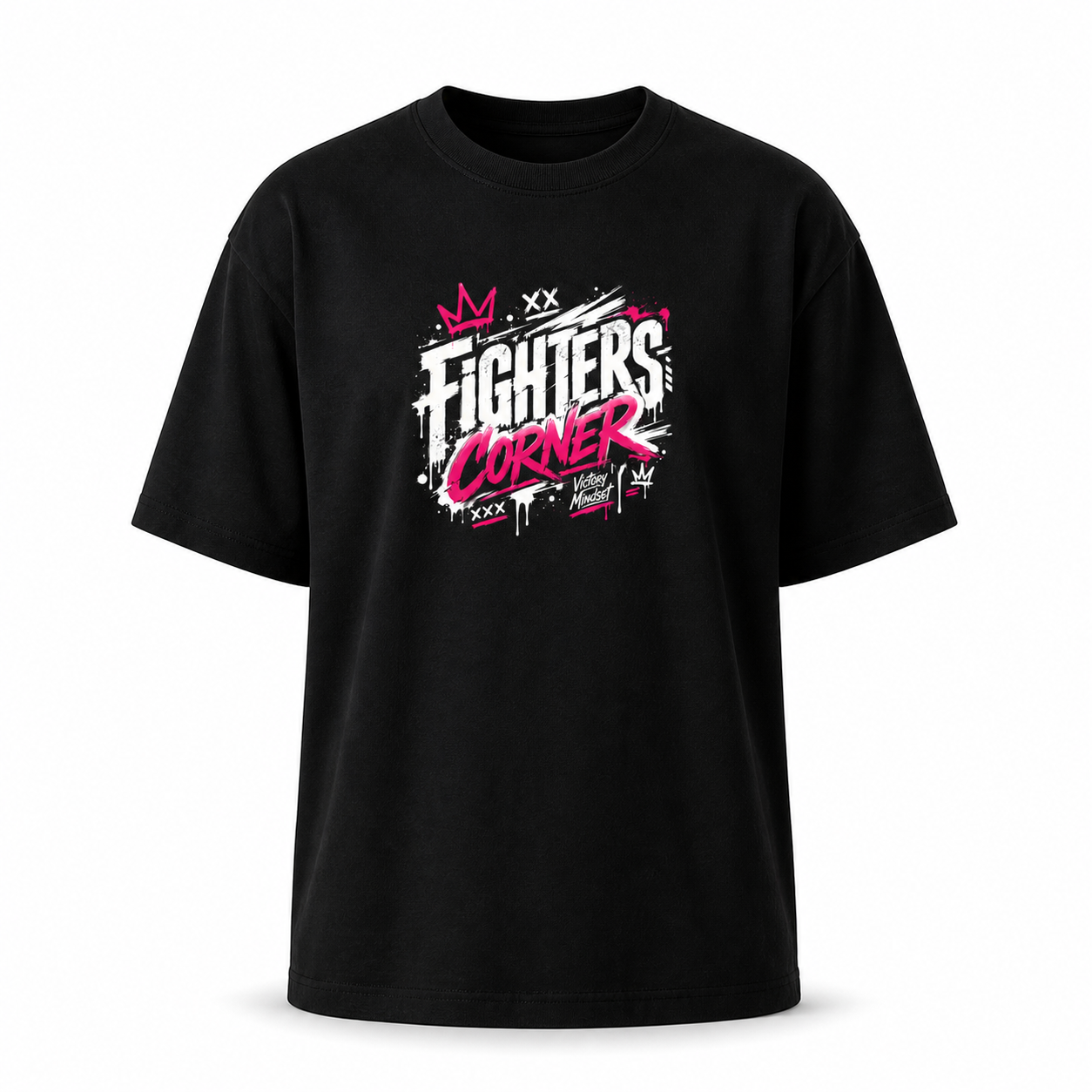 Fighters Corner Built Different Streetwear T-Shirt in Black, ghost mannequin front view
