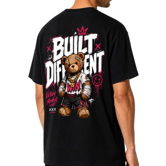 Fighters Corner Built Different Streetwear T-Shirt in Black, three-quarter back view