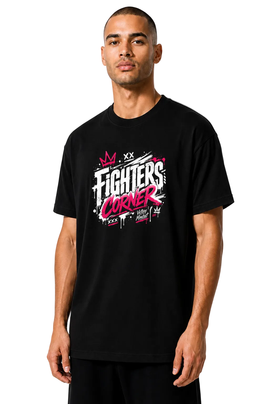 Fighters Corner Built Different Streetwear T-Shirt in Black, three-quarter front view