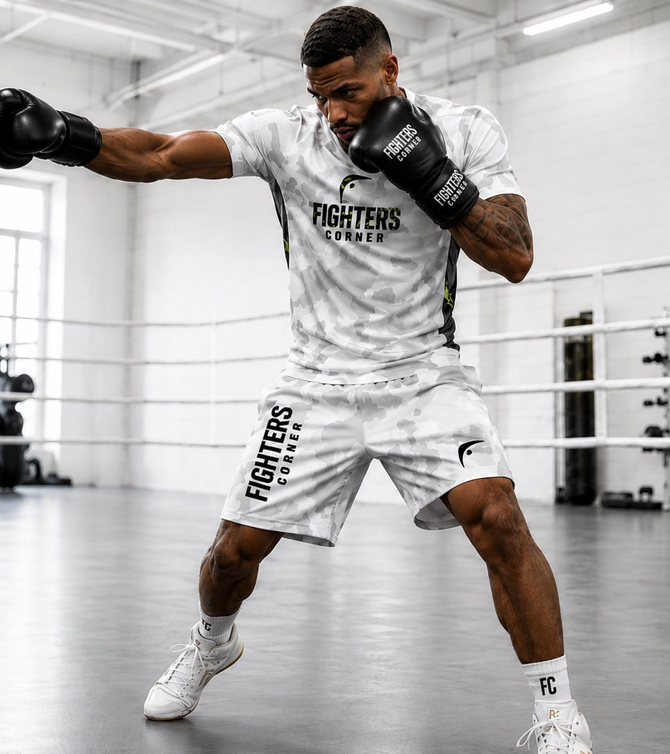 Fighters Corner athlete wearing fight culture apparel in a boxing gym