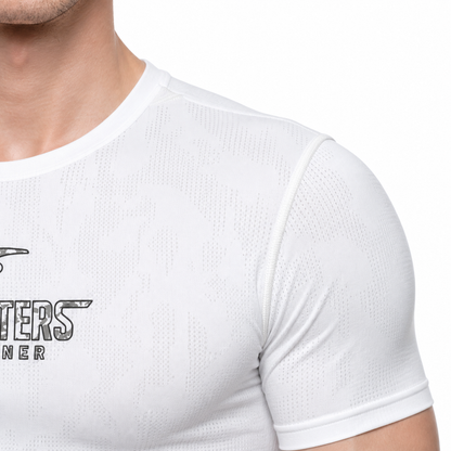 White Fighters Corner jacquard mesh compression tee jacquard fabric detail