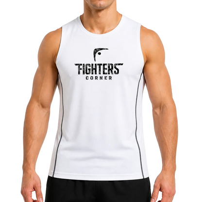 Fighters Corner Fight-Ready Topstitch Tank in white, front view on athletic male model