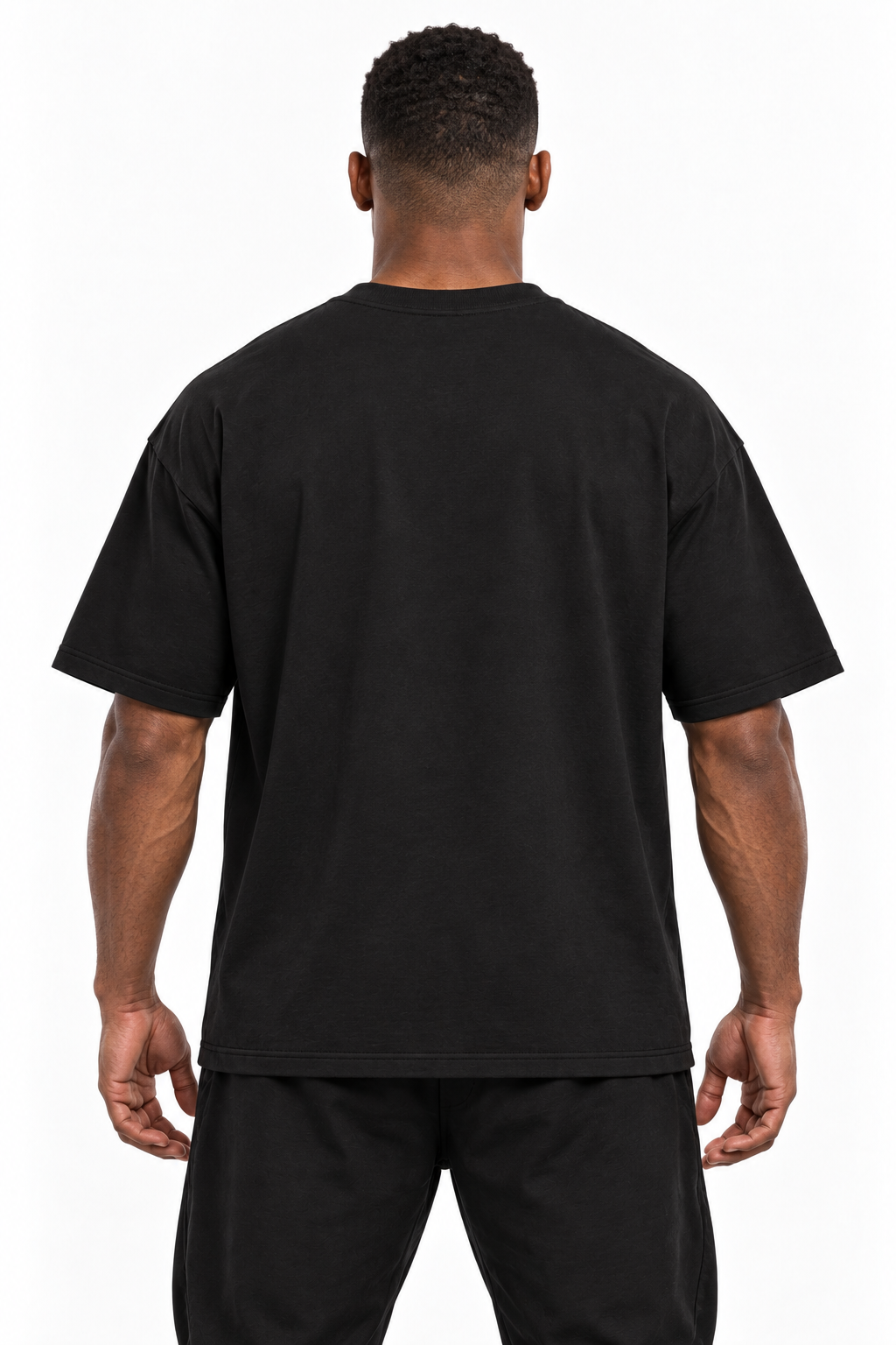 Gladiator Mode On Boxing T-Shirt in black, blank back view on an athletic boxer.