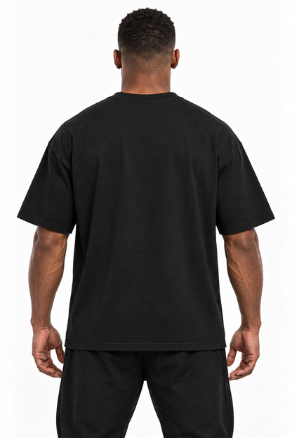 Gladiator Mode On Boxing T-Shirt in black, blank back view on an athletic boxer.