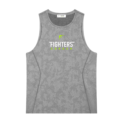 Gray jacquard performance tank top front flat lay with Fighters Corner logo