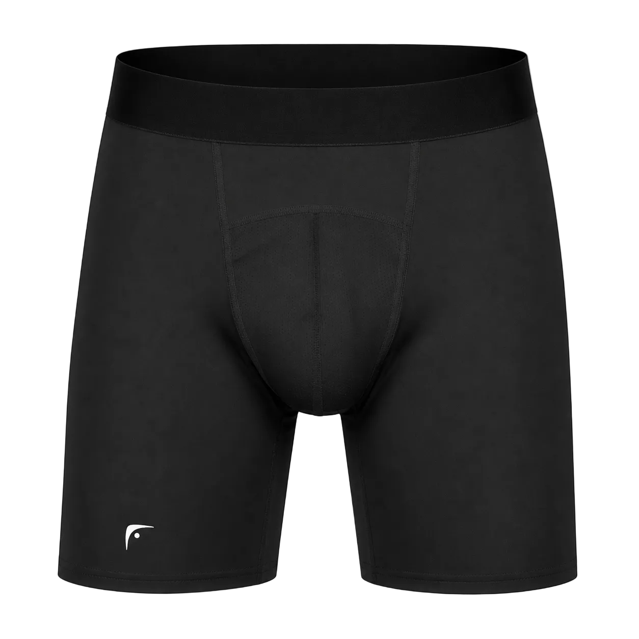 Fighters Corner Men’s Tight Boxing Shorts in Black, front ghost-mannequin view