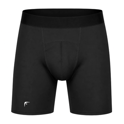 Fighters Corner Men’s Tight Boxing Shorts in Black, front ghost-mannequin view