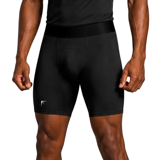 Fighters Corner Men’s Tight Boxing Shorts in Black, three-quarter front view on athletic model