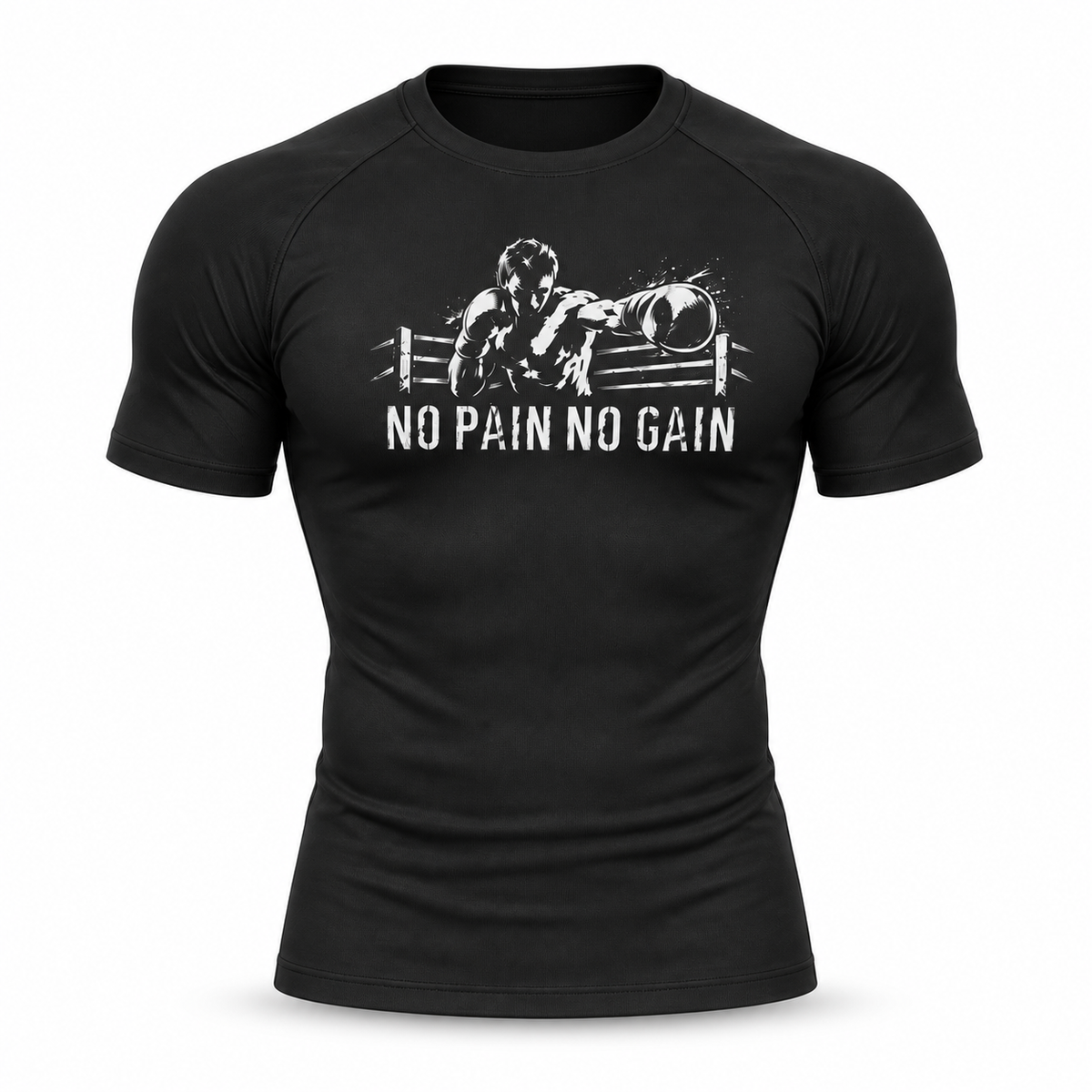 Fighters Corner No Pain No Gain compression performance shirt in Black, front ghost mockup