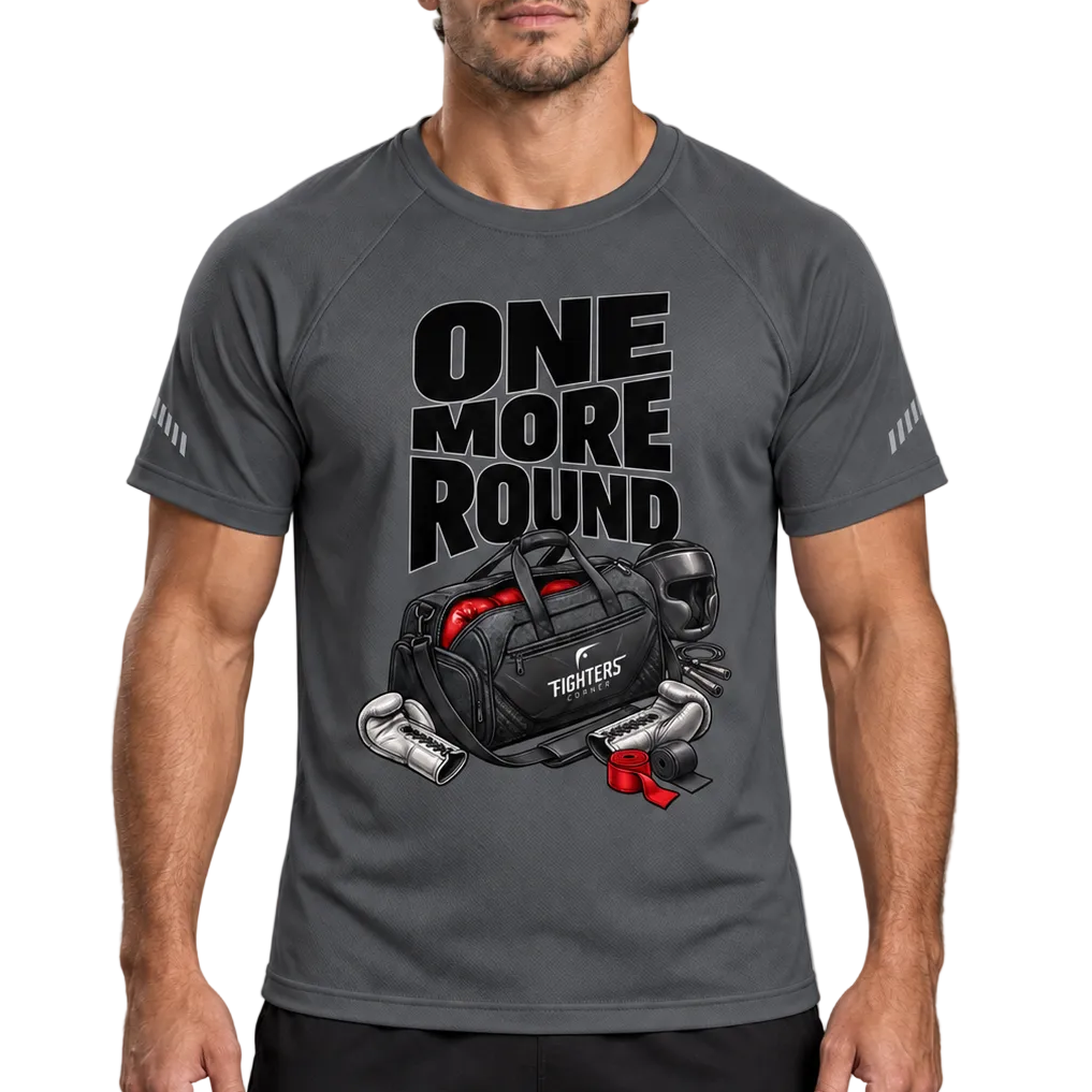 Fighters Corner One More Round Reflective Raglan T-Shirt in Dark Gray, front athletic view