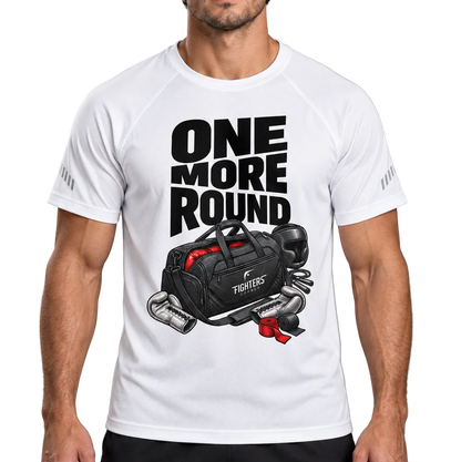 Fighters Corner One More Round Reflective Raglan T-Shirt in White, front graphic close-up