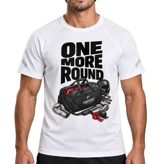 Fighters Corner One More Round Reflective Raglan T-Shirt in White, front graphic close-up